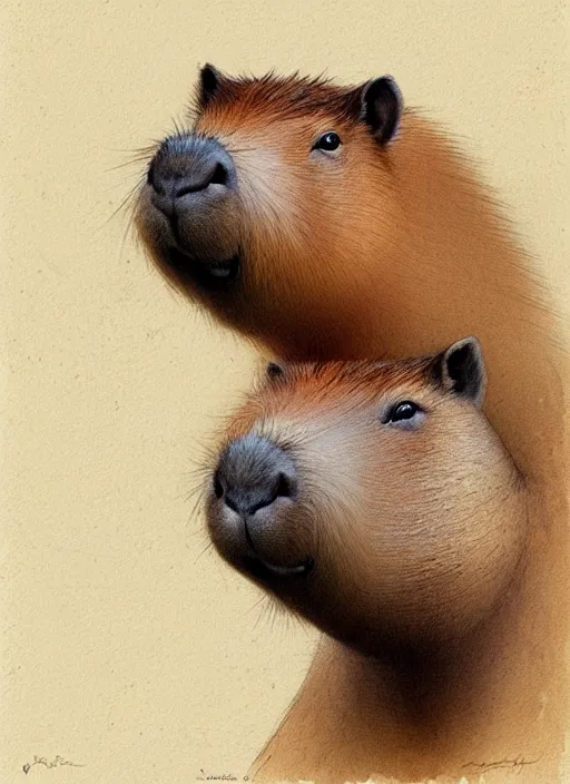 Image similar to a smiling capybara, muted colors, by jean - baptiste monge