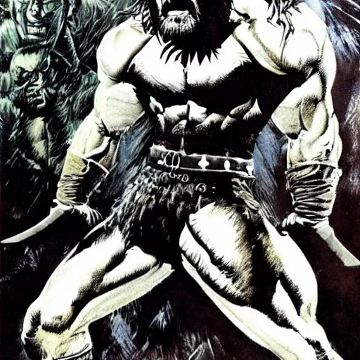 Image similar to macho man randy savage as wolverine, epic portrait by frank frazetta