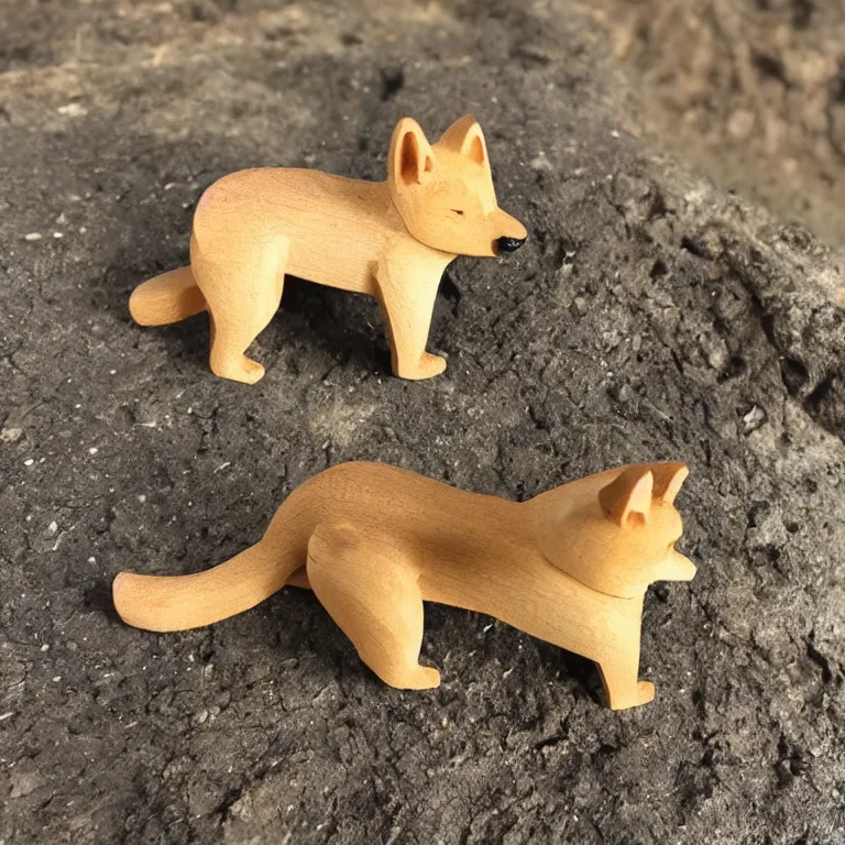 Image similar to shiba inu wooden figurine found in a prehistoric cave