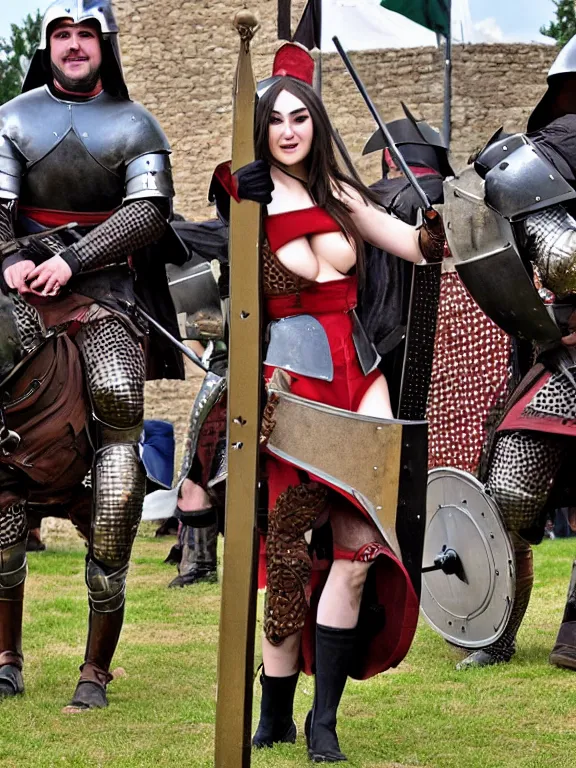 Prompt: sasha grey jousting in a medieval tournament