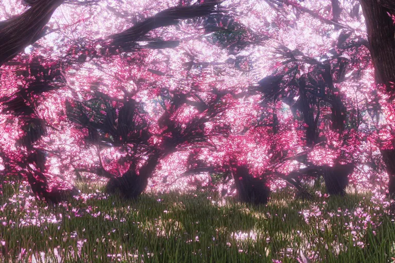 Image similar to A Cherry Blossom forest in Red Dead Redemption 2