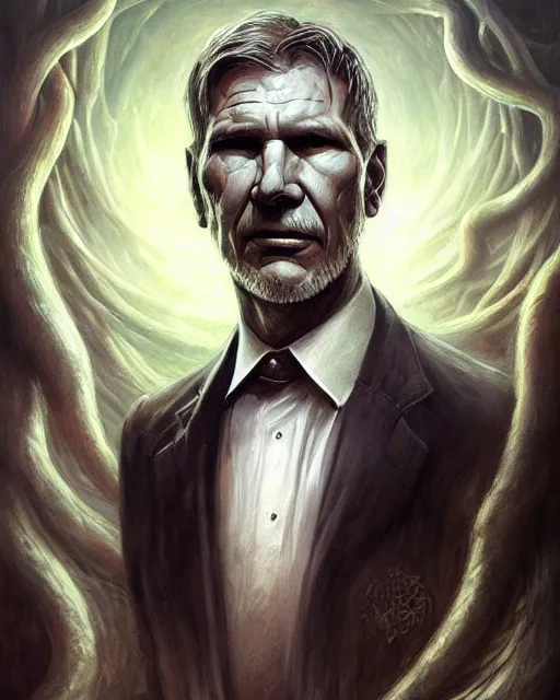 Image similar to lovecraft biopunk portrait of harrison ford by tomasz alen kopera and peter mohrbacher.