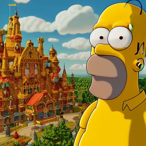 Prompt: homer simpson, ( ( ( fairy tale, stunning, surrounding cinematic light, hyper detailed, ornate and intricate, 4 k cinematic octane render ) ) )