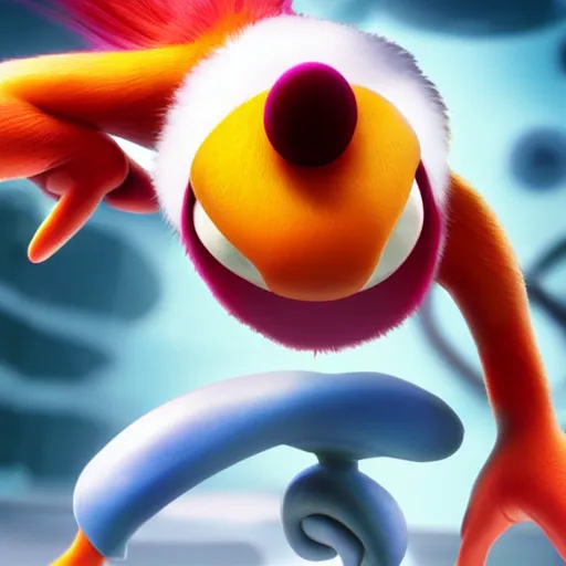 Image similar to hyper realistic render of rayman, white background