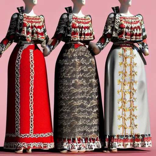 Image similar to ornate serbian traditional dress, fashion design, dress display, hyperrealistic, rendered 4 k, full view