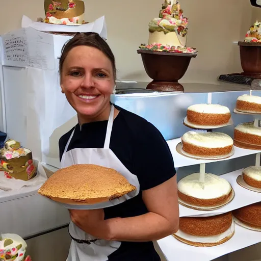 Prompt: a baker with too much cake