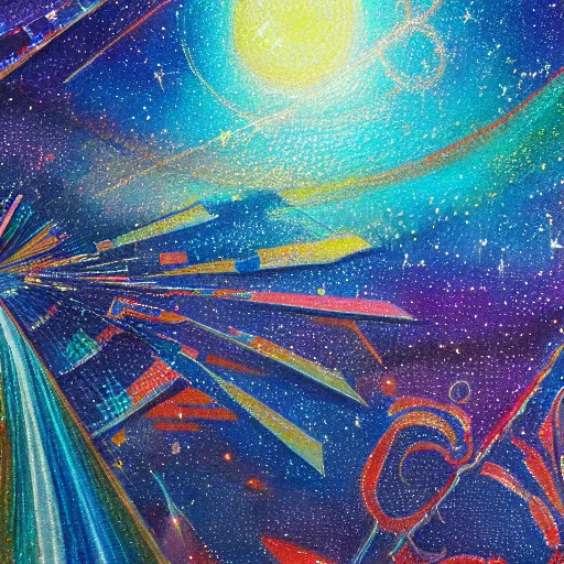 Prompt: stary night painting abstract, 1 9 2 0 ’ s colored pencil, highly detailed, highly accurate, abstract art, deep aesthetic, 8 k, highly ornate intricate details, cinematic lighting, rich colors, ray tracing, hyperrealistic, photorealistic, cinematic landscape, trending on artstation,