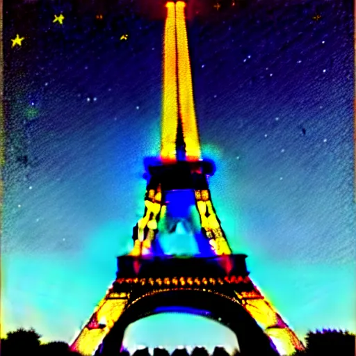 Image similar to the eiffel tower drawn like starry night