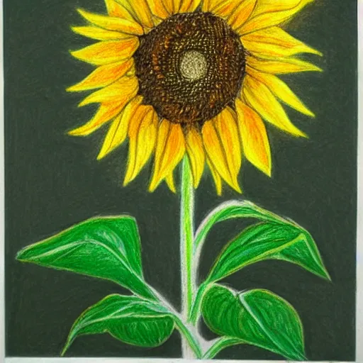 Image similar to crayon drawing of a sunflower, drawn by a 6 year old, photorealistic