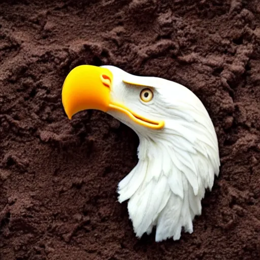 Image similar to A bald eagle made of chocolate powder, mango, and whipped cream.