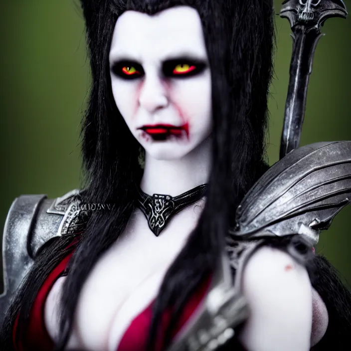 Prompt: long shot photograph of a real - life beautiful vampire queen warrior. extremely detailed. dslr. 5 0 mm.