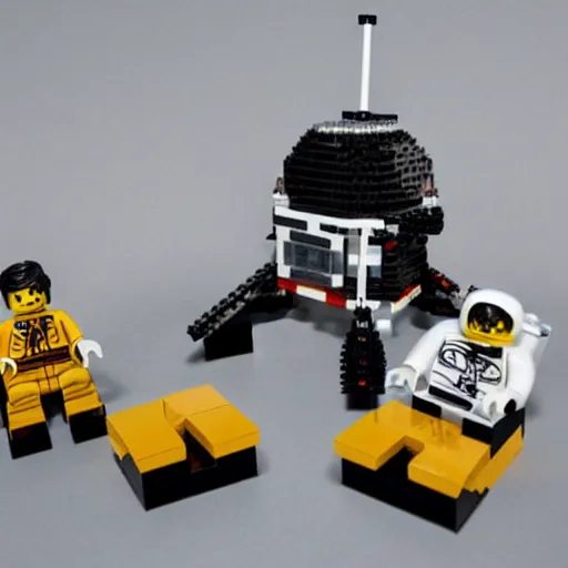 Prompt: lego set of neil armstrong and lunar module on moon