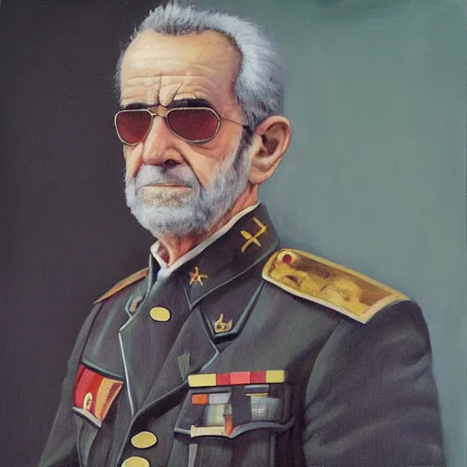 Prompt: “Oil painting of JJ Cale as a World War 1 general, 4k”