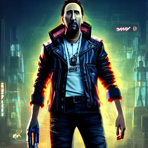 Prompt: Nicolas Cage in Cyberpunk 2077