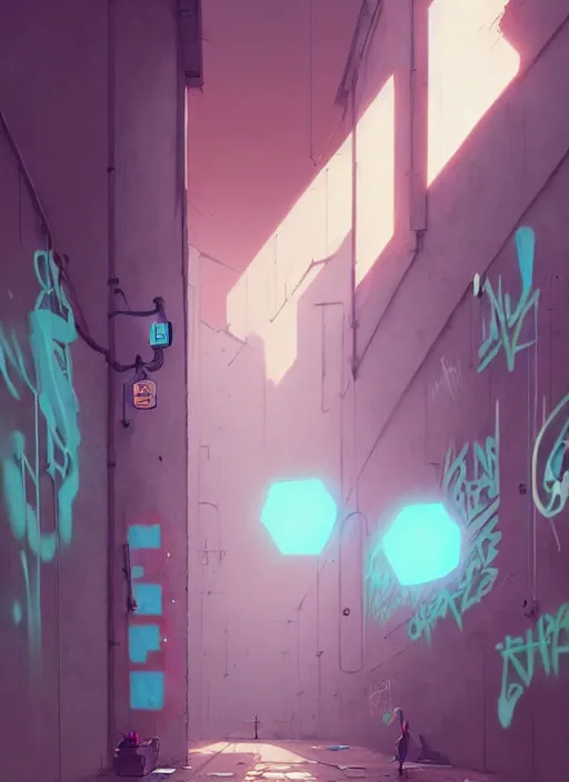 Prompt: highly detailed matte painting, of a callography graffiti tag wall, by atey ghailan, by greg rutkowski, by greg tocchini, by james gilleard, by joe fenton, by kaethe butcher, pink, brown, light blue and white mystical color scheme, grunge aesthetic, octane render