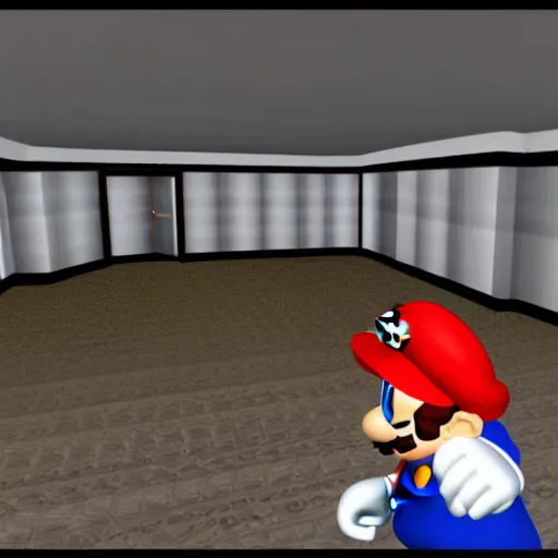 Image similar to mario 64 in the backrooms, 3D rendering