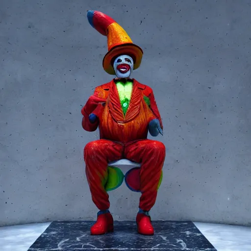 Prompt: sculpture of a carnival clown, carved out from slab of marble. monument, 8 k, octane render, fantasy, close up face, highly detailed, cinematic lighting, digital art