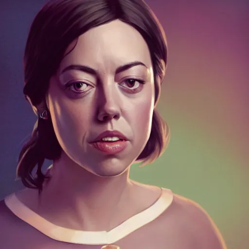 Image similar to detailed painting of aubrey plaza wearing a maid outfit, really large bust, intricate features, 8 k, by greg rutkowski, artgerm, global illumination