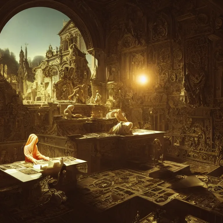 Prompt: motherboard, chip circuit, computer, dream - like atmosphere, baroque landscape painting, perfect composition, beautiful detailed intricate insanely detailed octane render trending on artstation, 8 k artistic photography, photorealistic, soft natural volumetric cinematic perfect light, chiaroscuro, award - winning photograph, masterpiece, raphael, caravaggio, greg rutkowski, beeple