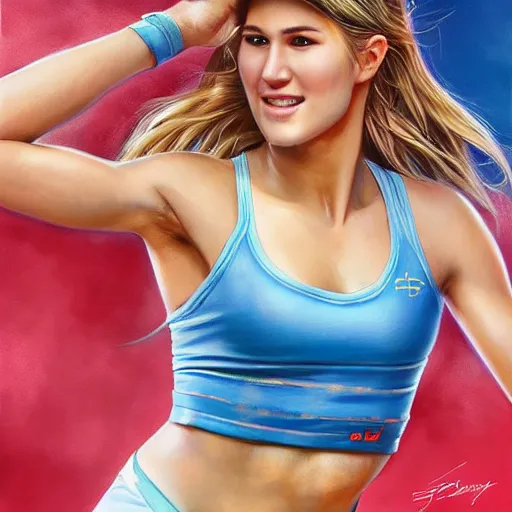 Image similar to eugenie bouchard in the style of stefan kostic, realistic, full body, sharp focus, 8 k high definition, insanely detailed, intricate, elegant, art by stanley lau and artgerm