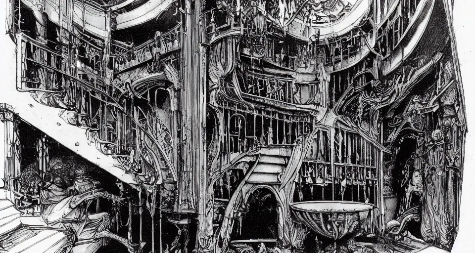 Image similar to the house harkonnen designed by hr giger moebius leonardo da vinci anton la vey and yasushi nirasawa