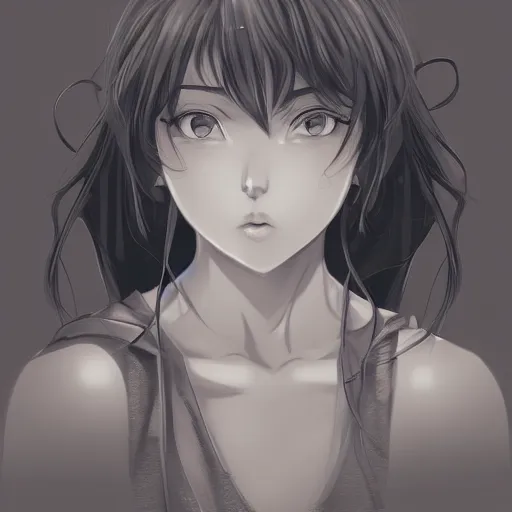 Image similar to bust portrait of a pretty young anime woman, drawn by WLOP, black and white anime manga panel, trending on artstation