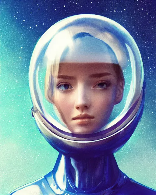 Image similar to beautiful girl in a transparent astronaut helmet, character concept style, by Mateusz Urbanowicz, beautiful girl, 8k character concept art, by WLOP, cinematic lighting, trending on artstation, symmetrical portrait symmetrical, highly detailed CGsociety, hyper