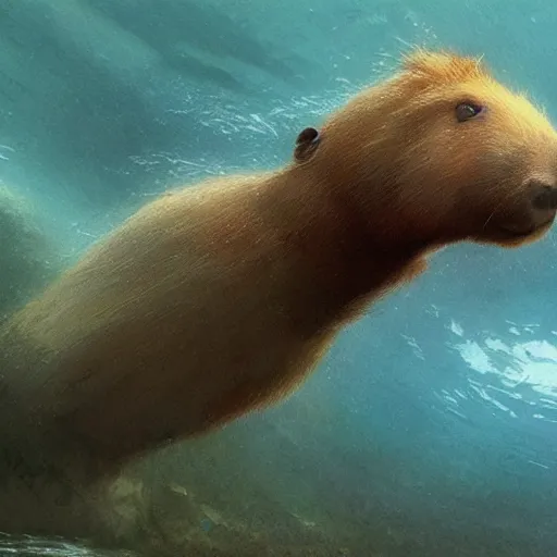 Prompt: A capybara underwater, Greg Rutkowski, Yoji Shinkawa