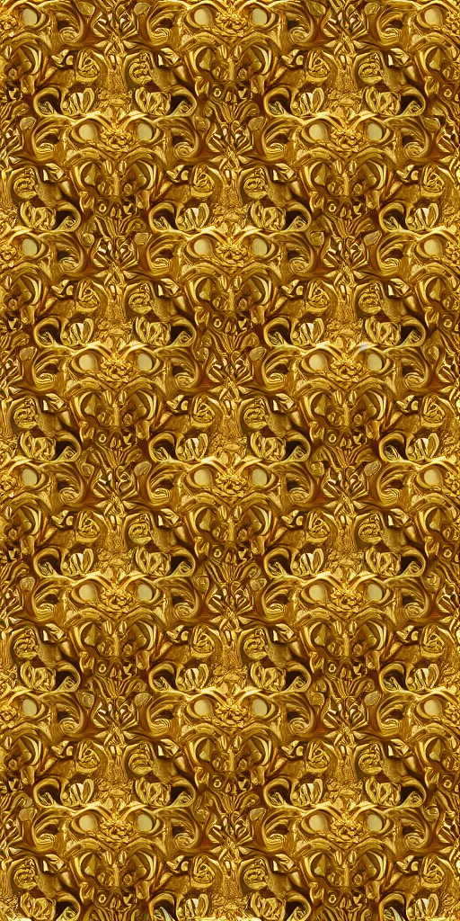 Prompt: seamless 3D baroque gold pattern, Beautiful dynamic shadows , gold and pearls, symmetrical, rococo elements, damask, Artstation, versace pattern, supersharp, no blur, sharp focus, insanely detailed and intricate, Octane render,8K