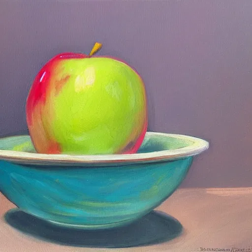 Image similar to a painting of an apple in a bowl