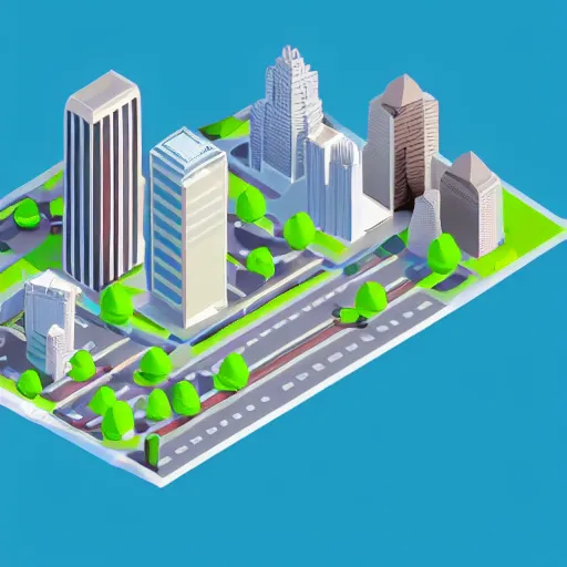 Image similar to Isometric 3D view of the city, lowpoly digital art