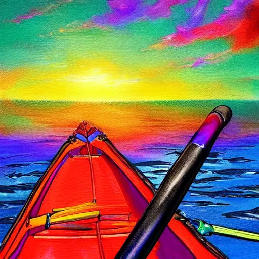 Prompt: boat rowing in an ocean of clouds vibrant colors painted artistic digital painting