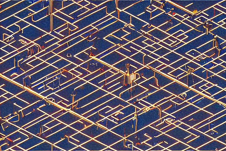 Image similar to a vast immense spacious warehouse labyrinth made out of arcade machines, 1990s photograph, 4k, hyperdetailed