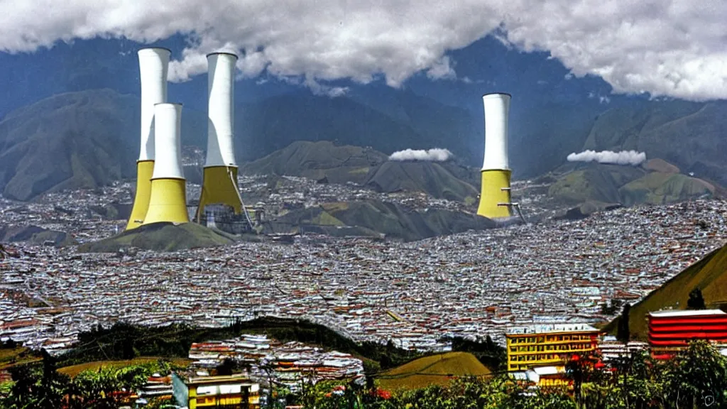 Image similar to Abundant, Nuclear Energy in Harmony with Nature; Location: Quito, Ecuador; retro-natural-futurism;