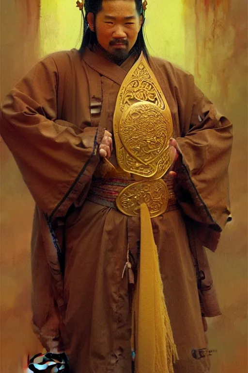 Image similar to taoist priest, character design, ancient china, painting by gaston bussiere, craig mullins, j. c. leyendecker, tom of finland