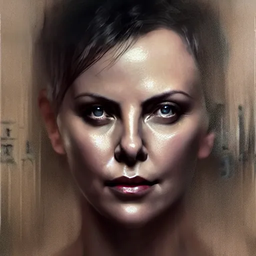 Prompt: charlize theron, hyperrealistic portrait, bladerunner street, art of elysium by jeremy mann and alphonse mucha, fantasy art, photo realistic, dynamic lighting, artstation, poster, volumetric lighting, very detailed face, 4 k, award winning