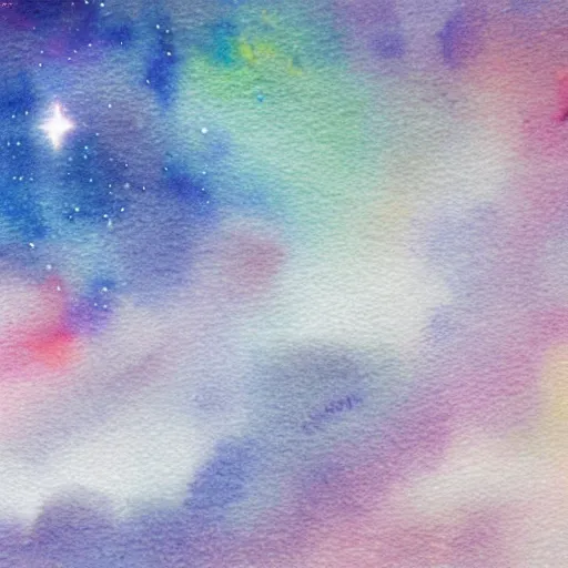 Image similar to high - angle view, close - up portrait, vague uap interstellar vehicle on top of an ephemeral rainbow in the sky, muted watercolor. minimalist, detailed, heavy under paint, muted colors, abstract. ue 5