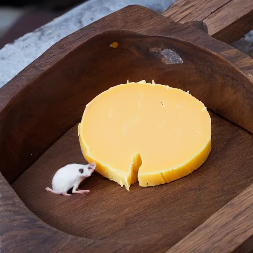 Prompt: mouse escaping on a raft made of cheese