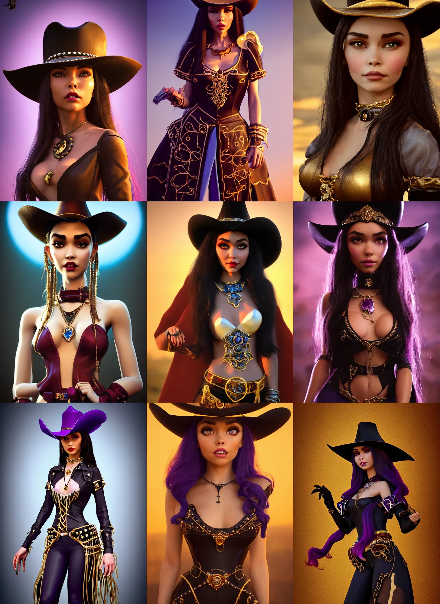 Prompt: madison beer as cowgirl draculaura | jewelry | glamorous oily soft polished rich alluring ornate modern | weta disney movie still photo | hi - fructose, sci fi fantasy, golden ratio, smooth, octane render, sharp focus, artstation, concept art | beeple, rhads, rutkowski, artgerm, mucha, wlop, loish |