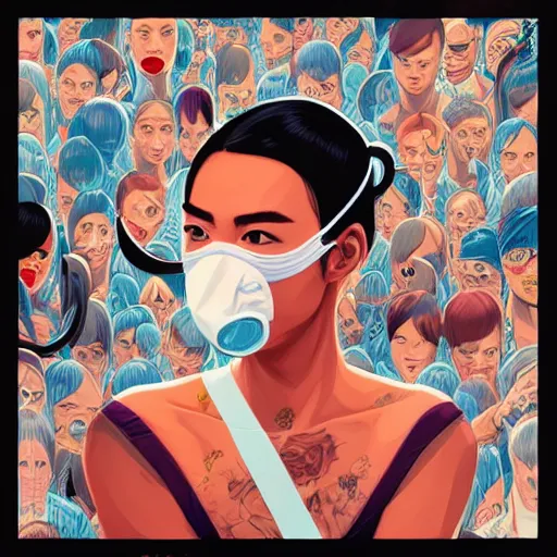 Image similar to portrait of people with sanitary mask, Tristan Eaton, artgerm, Victo Ngai, RHADS, ross draws