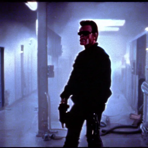 Image similar to Terminator film scene, atmospheric light, terminator factory, 1980s cinematography, still from the film - 640