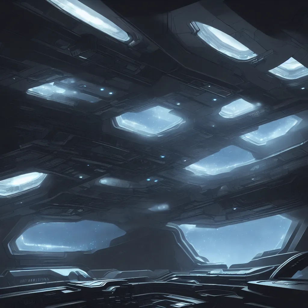 Image similar to Prometheus spaceship interior, evening, detailed matte painting, Lisa Gonzalez, Artstation