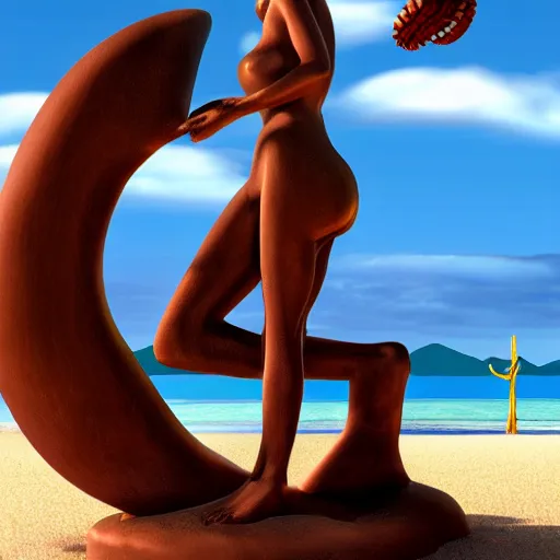 Image similar to digital art, trending on artstation, cycladic statue of a woman playing baseball, on a caribbean beach, a pirate ship in the background