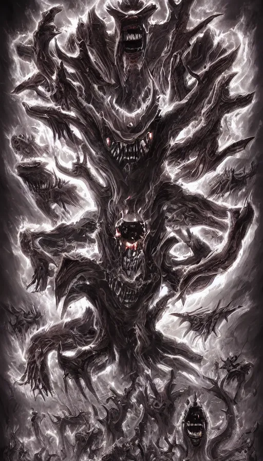 Image similar to a storm vortex made of many demonic eyes and teeth, by artstation