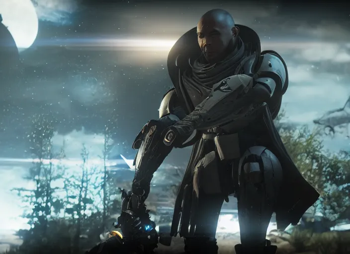 Prompt: Kevin Gates playing as Zavala in a Destiny 2 cutscene, 35mm photography, highly detailed, cinematic lighting, 4k