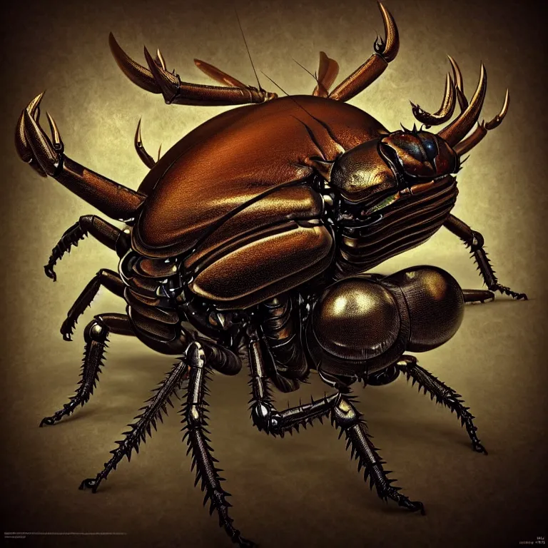 Image similar to steampunk stag beetle, biomechanical, very coherent symmetrical artwork, cinematic, 3 d model, unreal engine realistic render, 8 k, micro detail, intricate, elegant, highly detailed, centered, digital painting, smooth, sharp focus, illustration, artgerm, tomasz alen kopera, by wlop