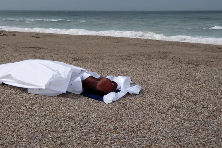 Prompt: lamboo dead body on the beach