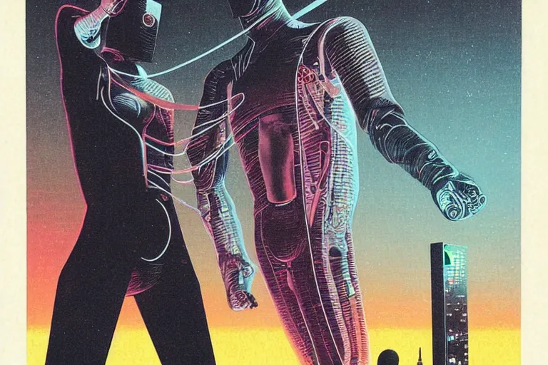 Prompt: a 1982 cover of OMNI magazine depicting an anatomically correct hand holding an electronic box. Neo-Tokyo. Cyberpunk style art by Vincent Di Fate.