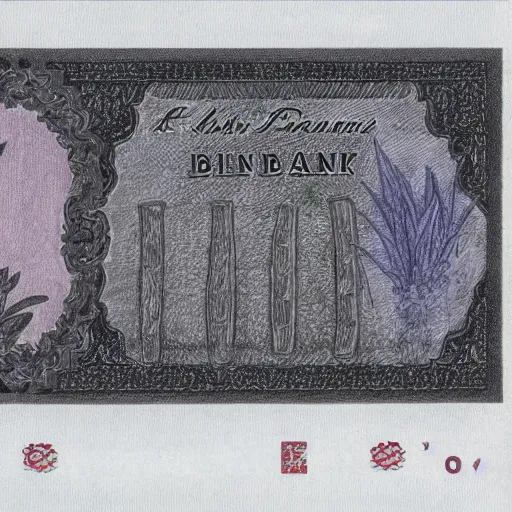 Prompt: drawing of plants in bank note style