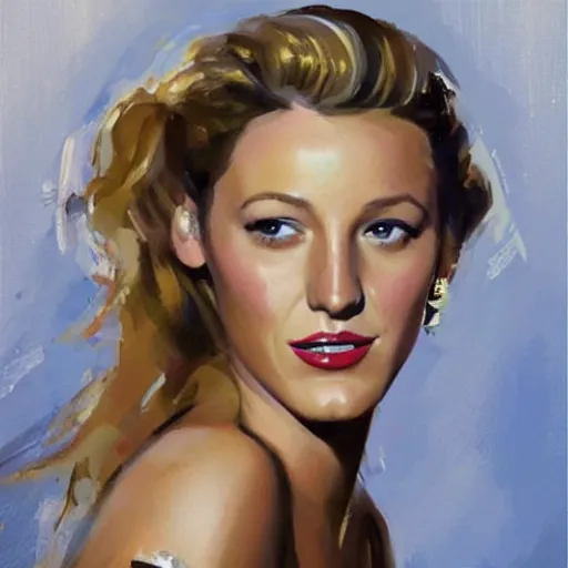 Prompt: sexy portrait art of blake lively, artwork by greg manchess, cinematic composition, award winning, 1 9 5 6